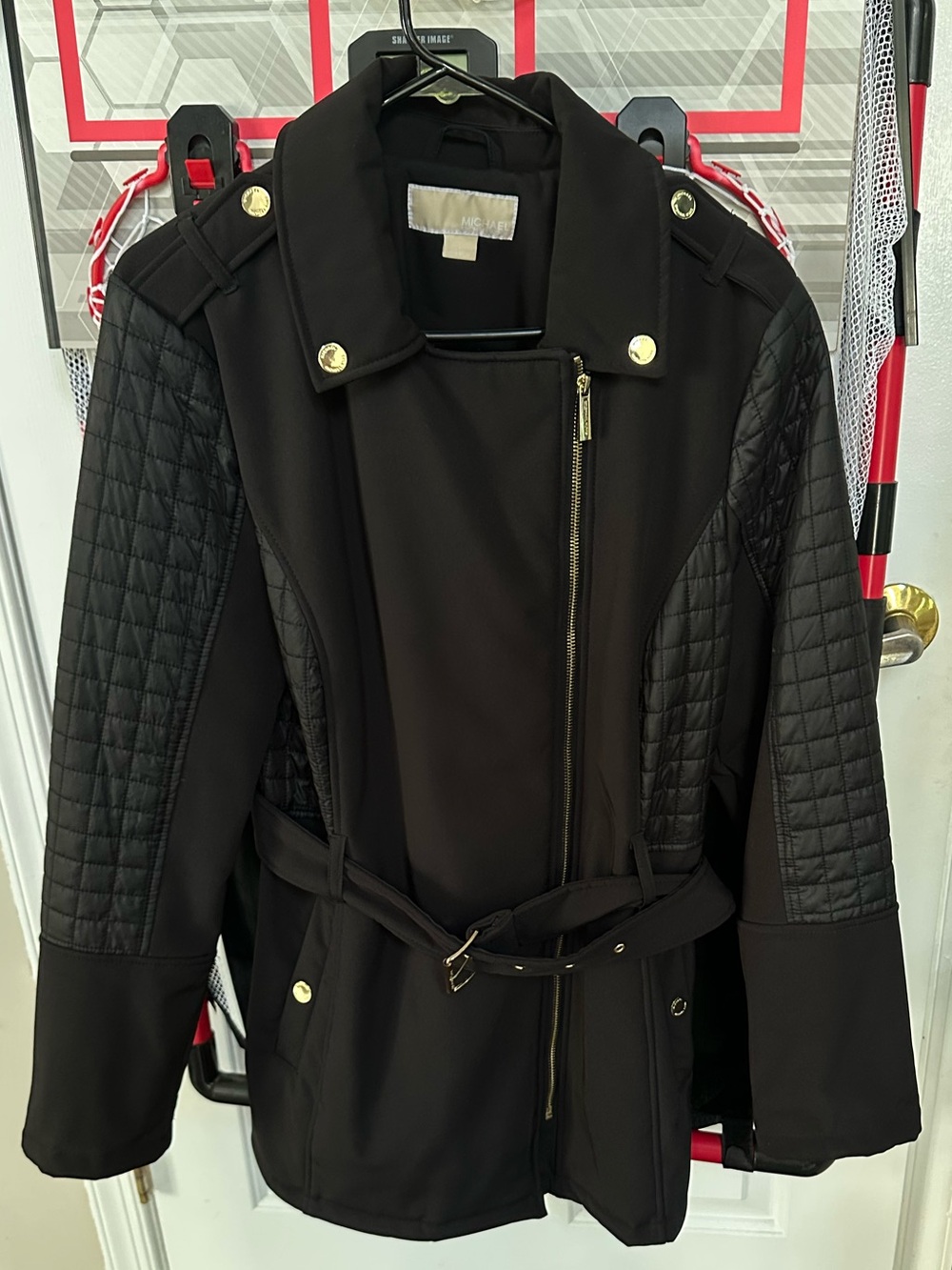 Michael Kors Softshell Belted Black Trench Coat Women's Size: L
